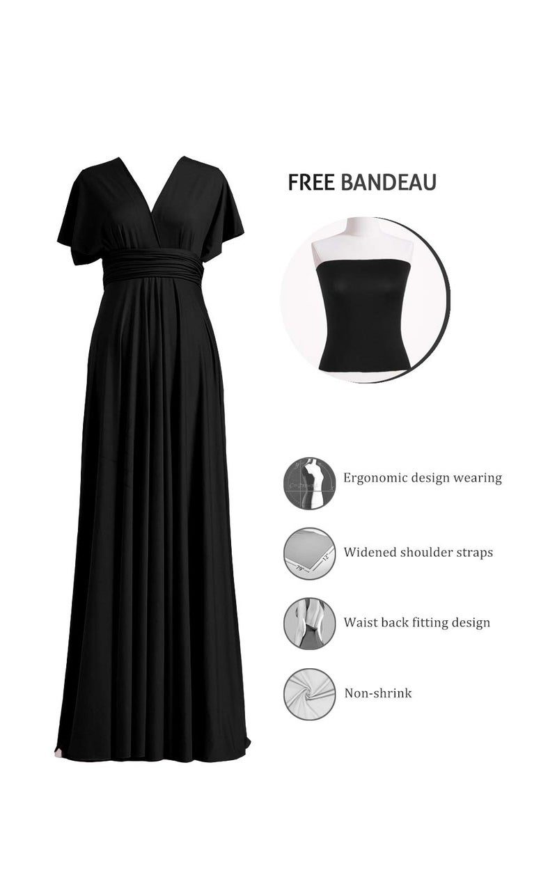 72styles Women's Vintage Deep-V Neck one Shoulder Sleeveless Bridesmaid Evening Party Prom Gown Dresses Black - Image 2
